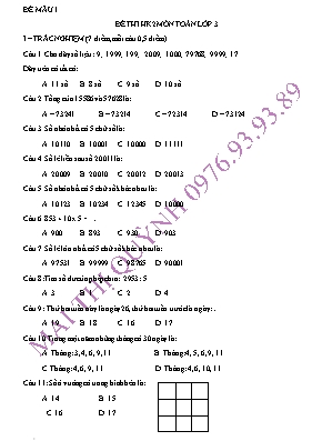 Tổng hợp đề thi thử học kì II Toán lớp 3 - Mai Thị Quỳnh